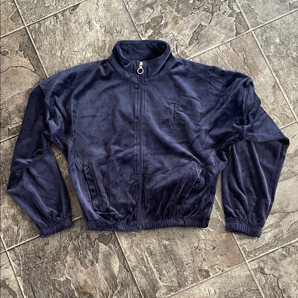 JUICY COUTURE Y2K Crop Blue Velour Embroidered Zipper Urban Retro Bomber Jacket